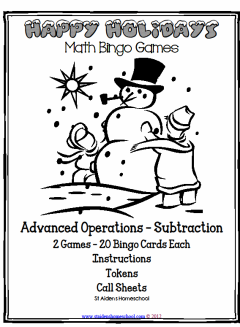 christmas advanced operations math bingo subtraction